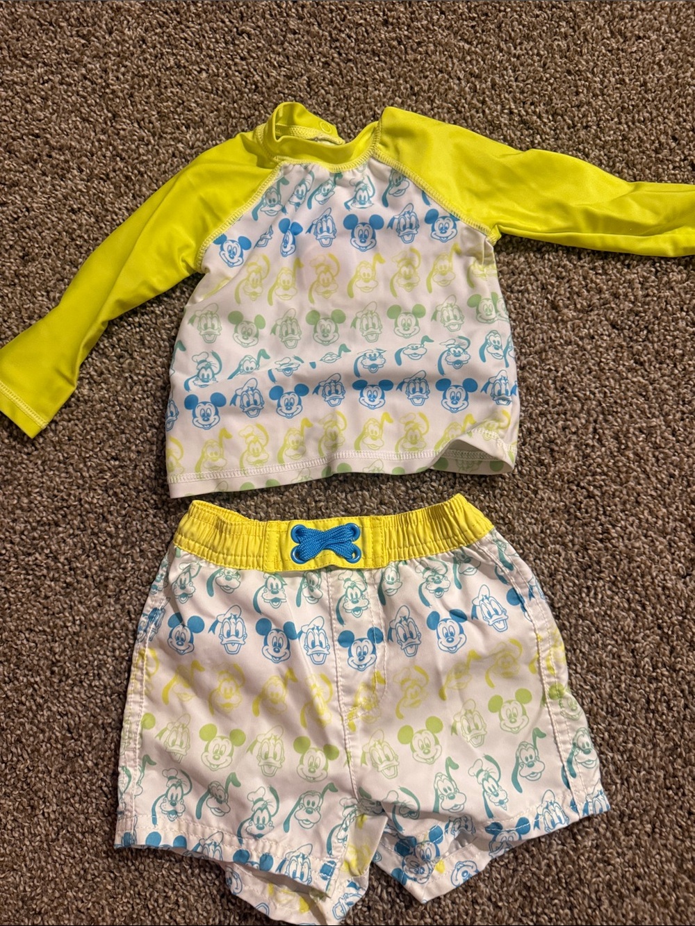 Disney Yellow & White Mickey Mouse Kids Rashguard Swim Set